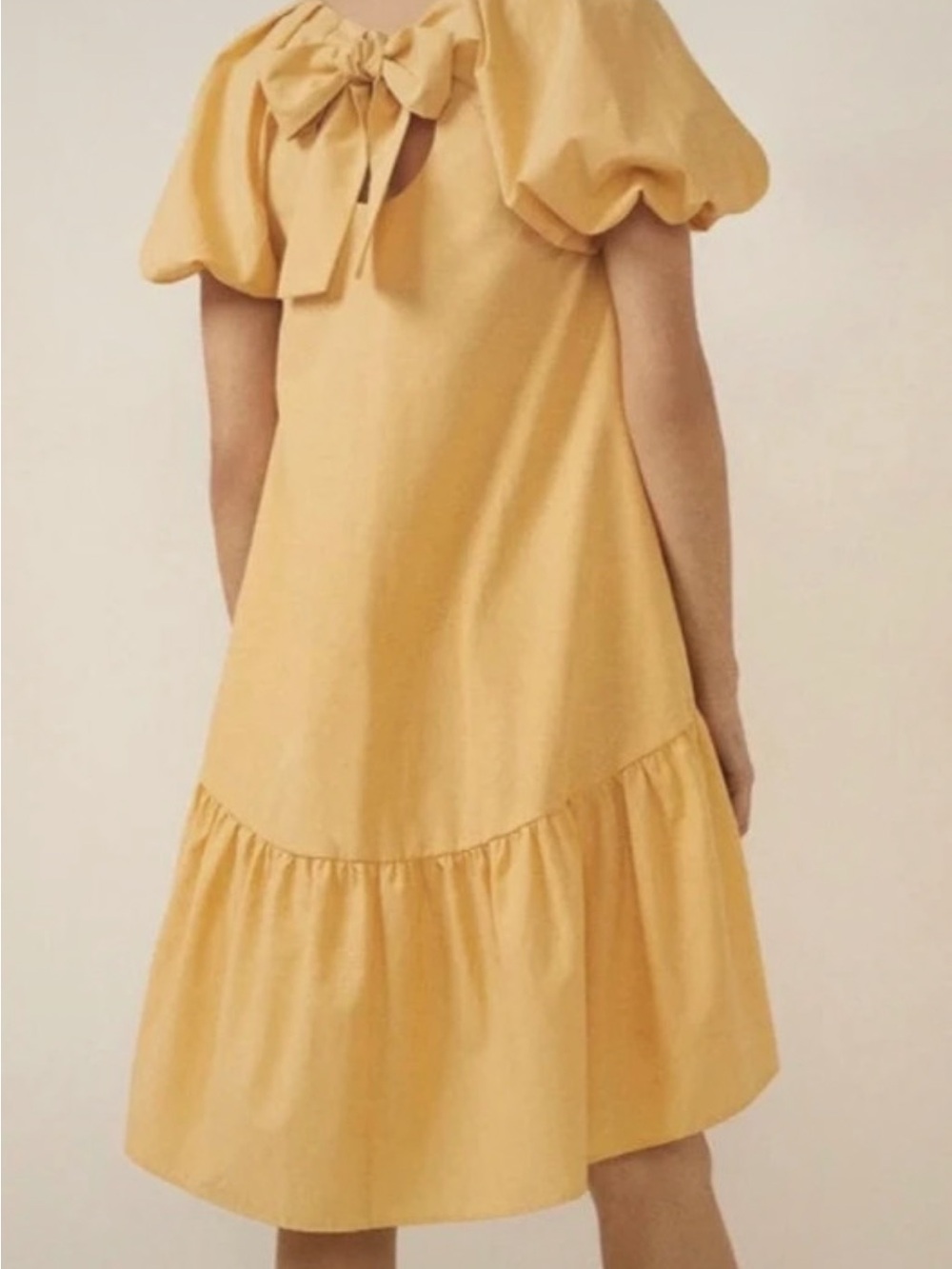 Oasis Yellow Puff-Sleeve Bow-Back Mini Dress